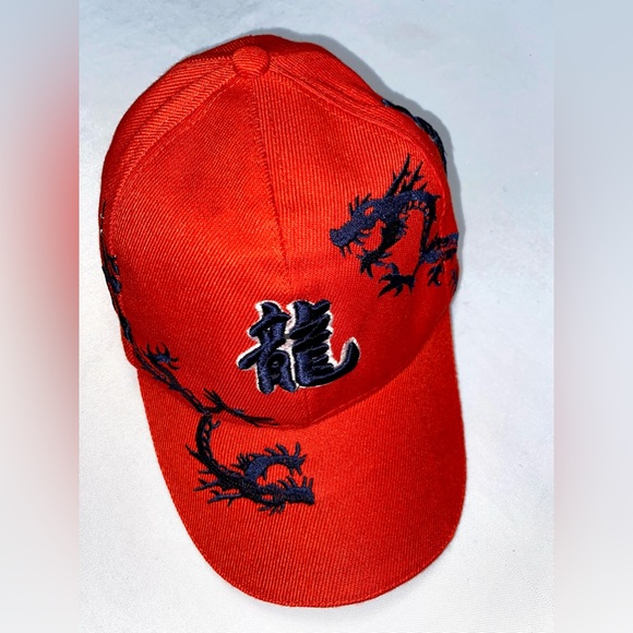 Red Dragons Chinese Calligraphy Character Dragon Embroidery Red Baseball Cap - Picture 3 of 7